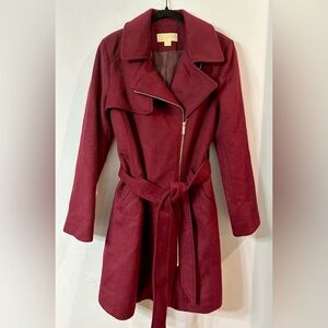 Michael Kors Women’s Asymmetric Wool Blend Wrap Coat Dark Brandy - Size S